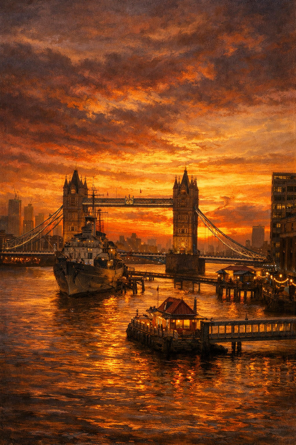 Tower Bridge — Romantic Realism (Refined)