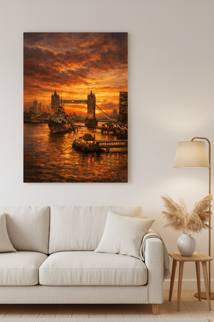 Tower Bridge Golden Hour — Living Room Mockup